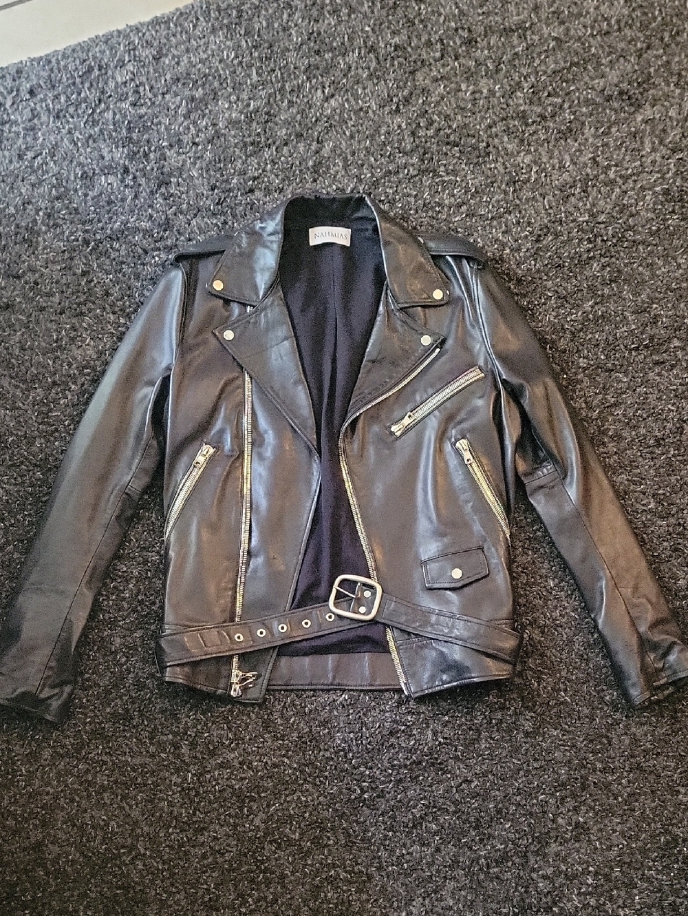 Nathalie Black Leather Biker Jacket - Classic Women's Moto Coat